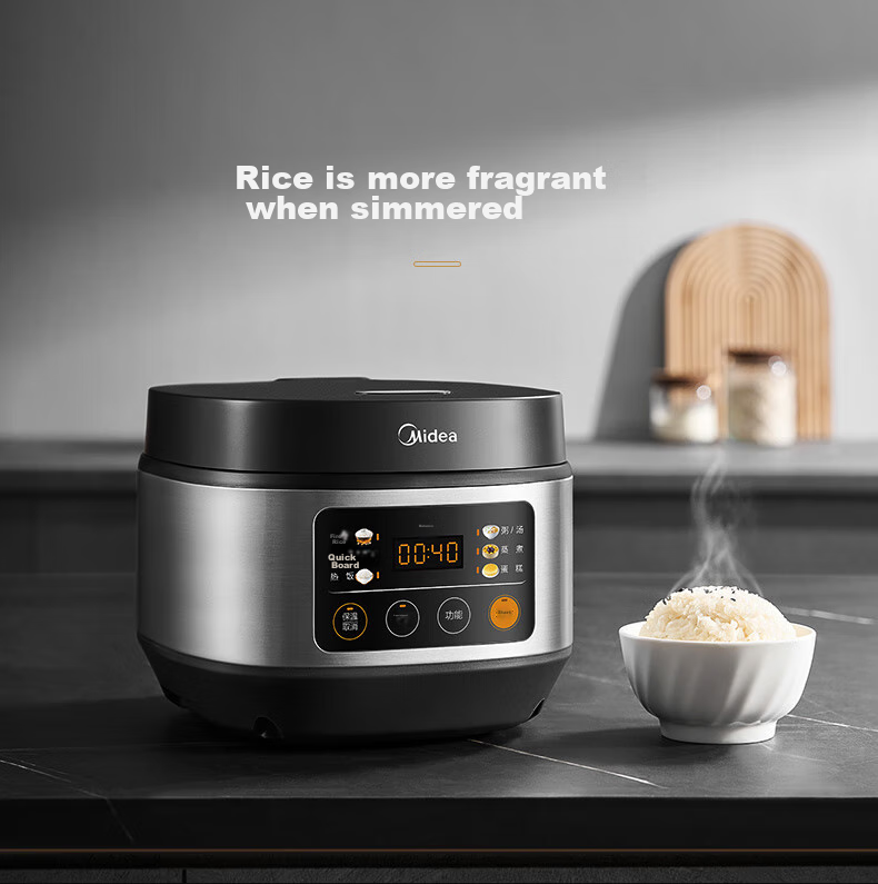 Midea Low-Sugar Rice Cooker, Non-Coated 3L Capacity for 2-3 People, Non-Coated 316L Stainless Steel Inner Pot, One-Touch Firewood Rice, Multi-Functional for Home Use MB-3E91LS 3