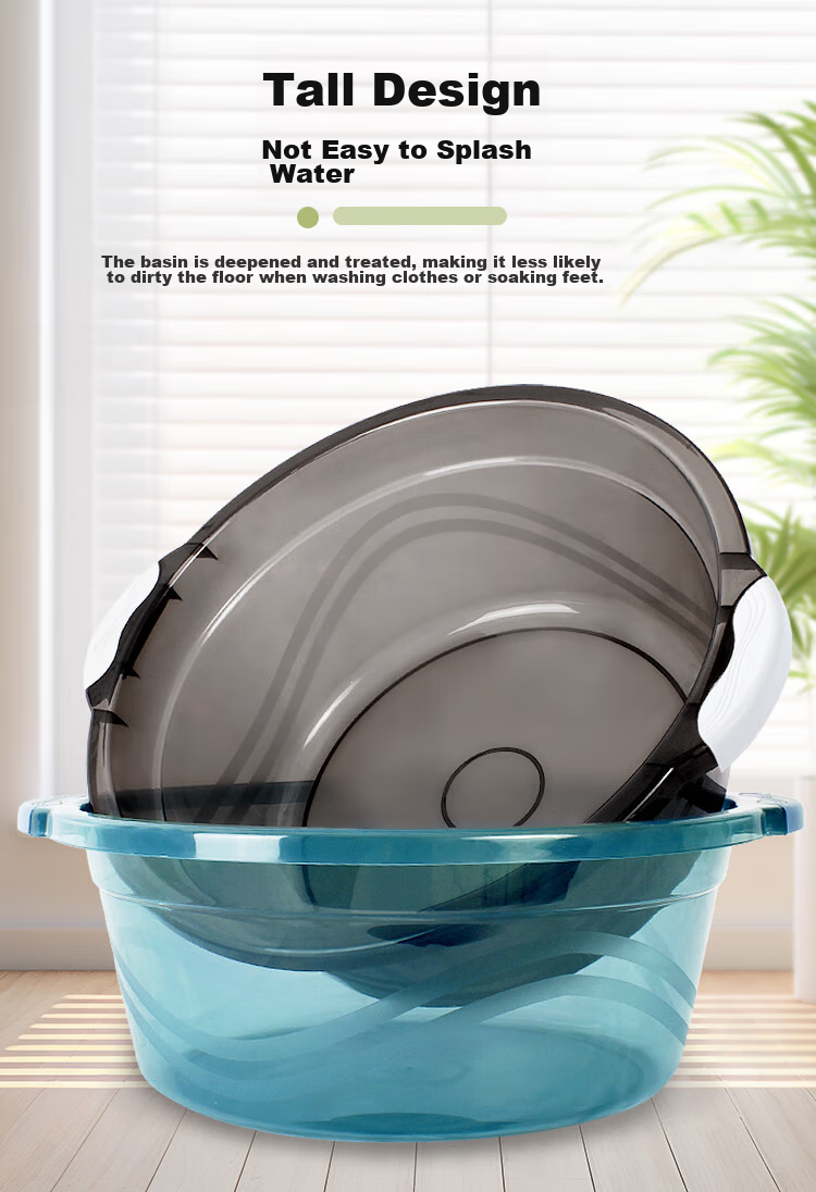 Fuaijia Washbasin with Two Handles, Transparent, 37cm Large Size, Thick Plastic Basin for Washing Clothes And Vegetables, Foot Bath Tub, Soaking Bucket 6