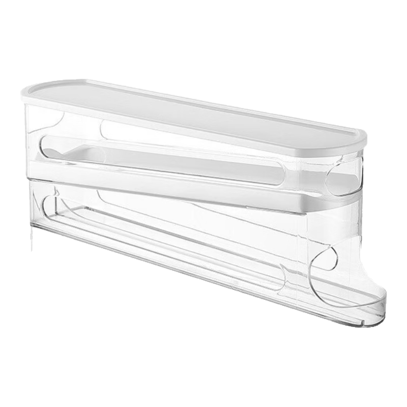 KATEI STORY Japanese Egg Storage Box, Refrigerator Side Door Organizer, Kitchen Automatic Egg Roll Egg Holder, Egg Tray with Slide