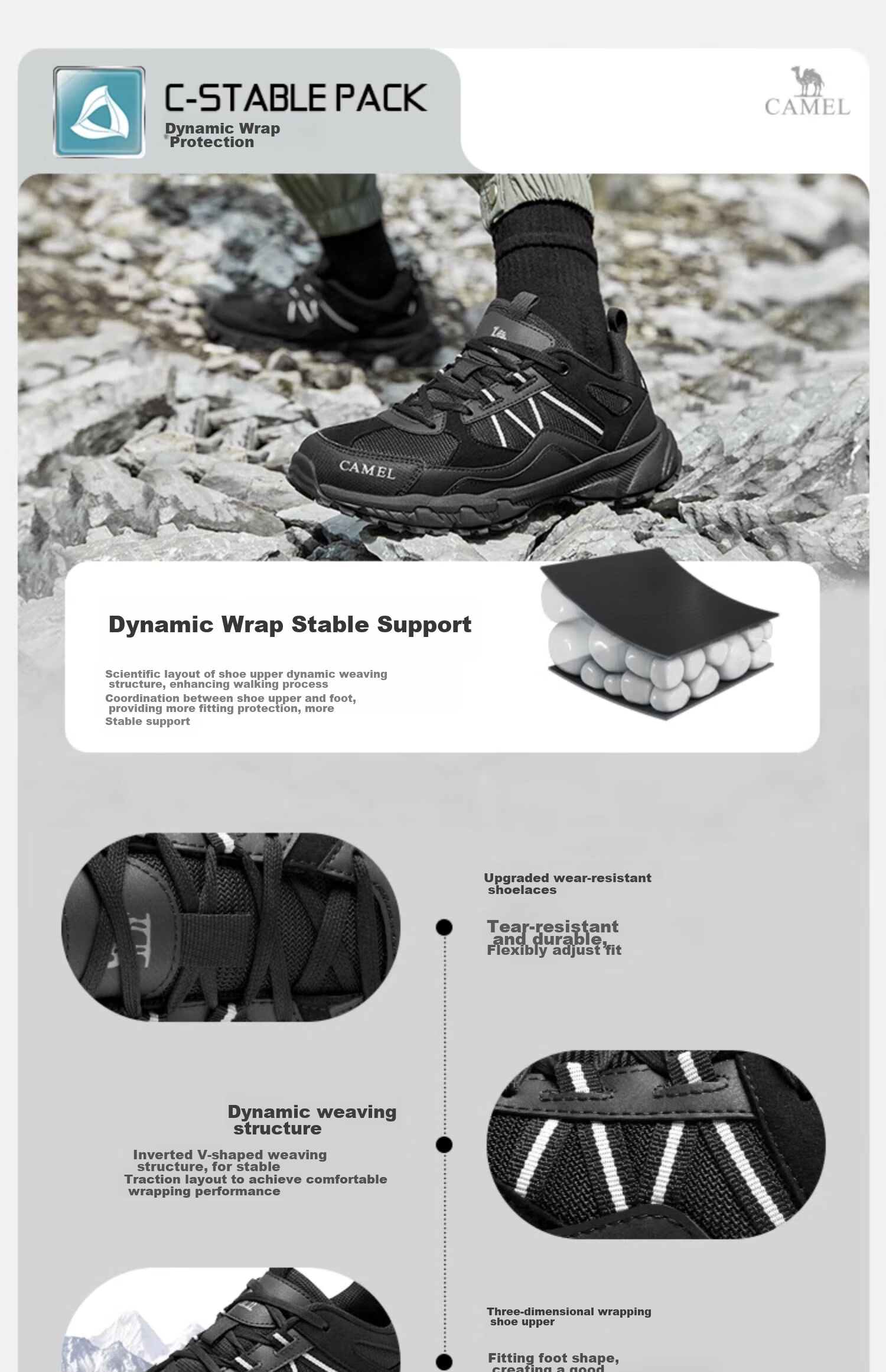 CAMEL [Panlong] Summer Outdoor Hiking Shoes for Men And Women, Trail Running Shoes, Non-Slip Trekking Shoes FB22236784T 7