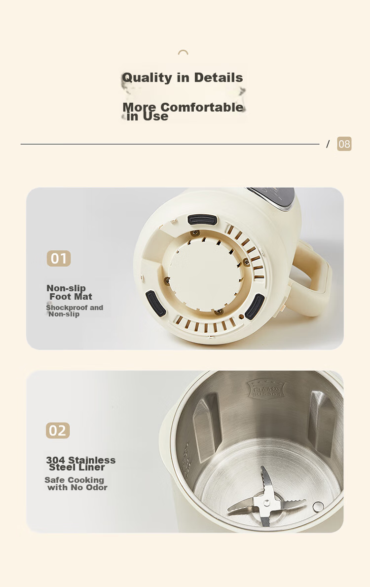 Bear Soy Milk Maker, High-Speed Blender for Home Use, 0.6L Small Soy Milk Machine, Mini Fast Soy Milk Juicer, Food Processor, Multifunctional Automatic No-Cook Quiet D05D6 10