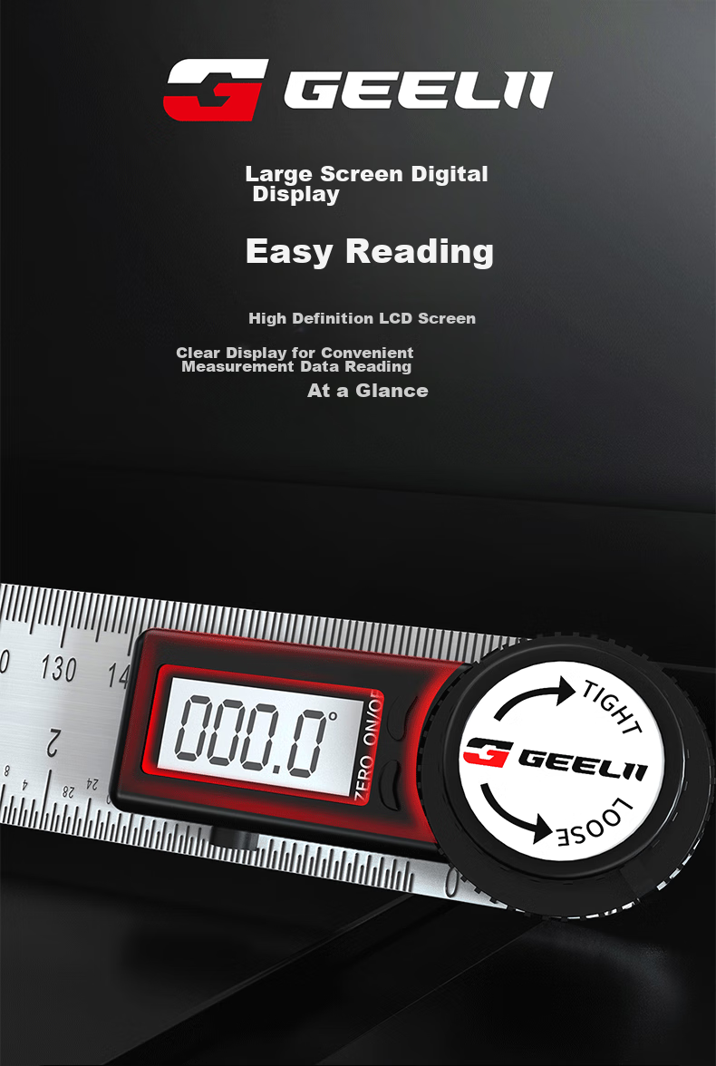 GeeLii Digital Angle Ruler, Stainless Steel Electronic Angle Gauge, Protractor, Angle Measuring Instrument 0-200mm 55155 4