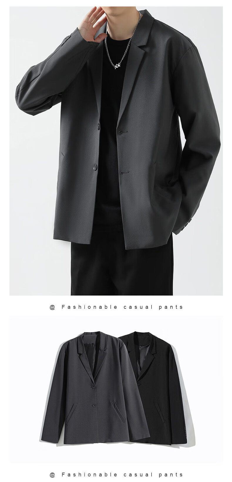 Foss Phil Men's Suit Jacket, Spring And Autumn Loose Casual Versatile DK Uniform Cool Suit Coat XF8001 Black L 11