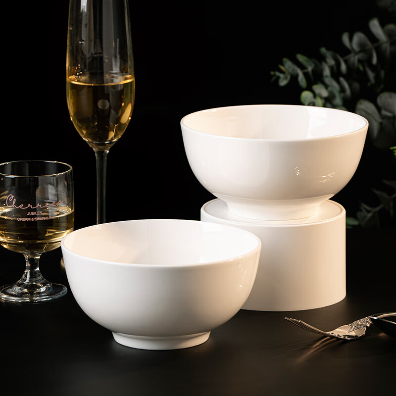 Haoya High-Temperature Underglaze Colored Jingdezhen Tableware, Home Use, 6-Inch Noodle Bowl, Ceramic Bowl, Rice Bowl, Soup Bowl, Set of 2, Pure White