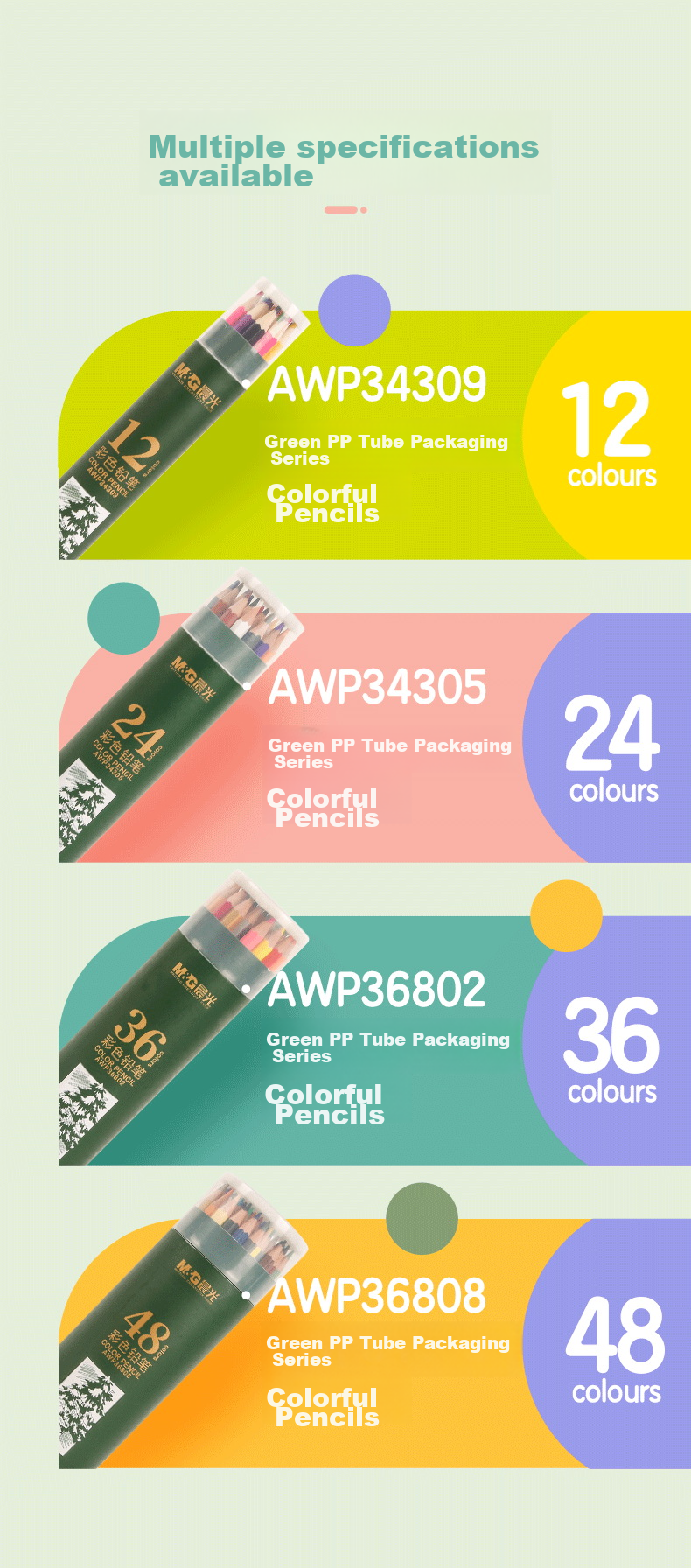 M&G Stationery 72-Color Oil-Based Colored Pencils Student Art Drawing Coloring Recommended Exam Children's Painting Girls Birthday Back-to-School Gift AWP34399 Green Tube 7