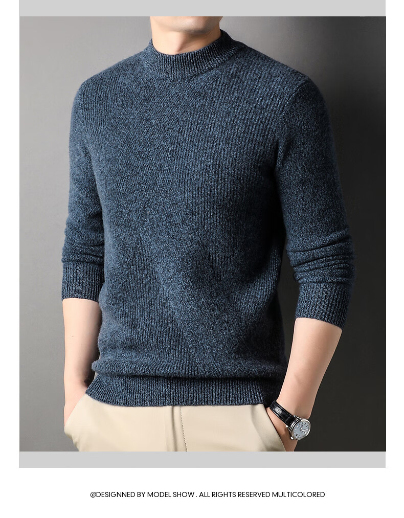 Hengyuanxiang Men's 100% Pure Wool Sweater, Thick Knit Pullover for Autumn And Winter, Round Neck Base Layer, Knitted Sweater 16