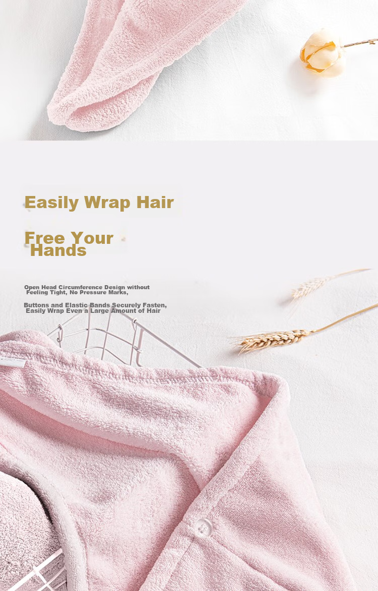 UCHINO Hair Drying Cap, Absorbent Shower Cap, Fluffy Soft Breathable Household Hair Towel, Head Wrap, Pink 5