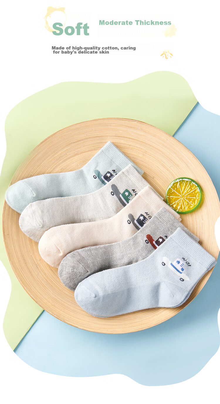 Langsha Children's Socks Boys Summer Thin Mesh Mid-Calf Cotton Socks Large Kids Short Socks 5 Pairs XL 8