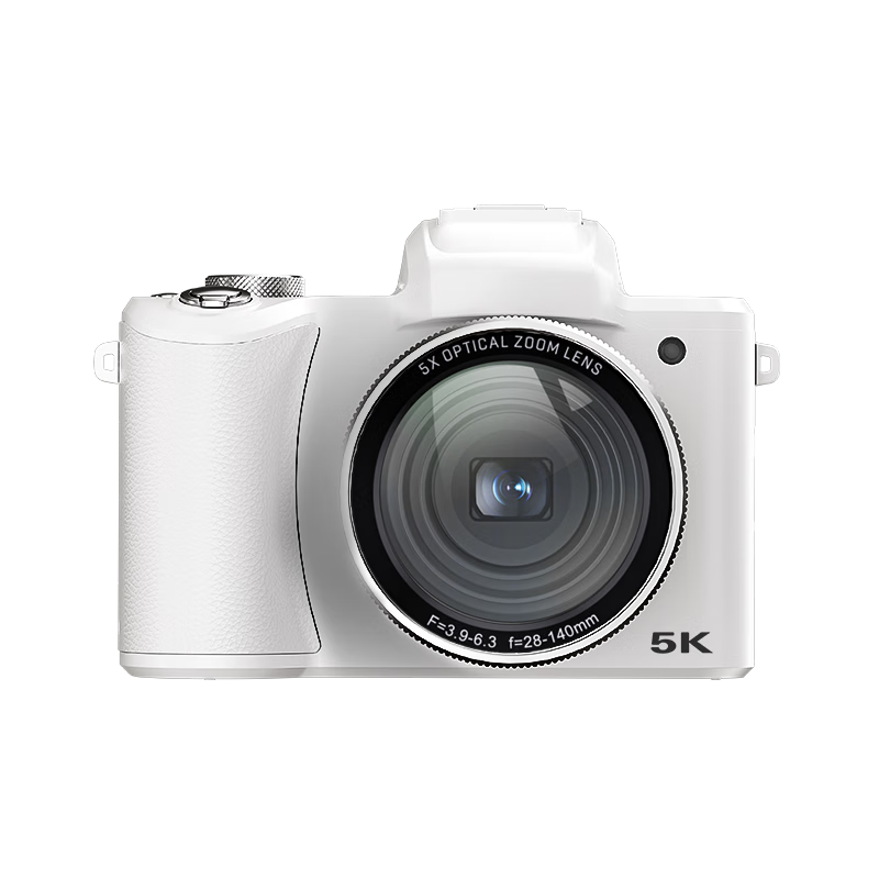 SONGDIAN Digital Camera, 5x Optical Zoom, Photography Vlog Dual Rear Cameras, High-Definition Touchscreen, Anti-Shake DC206X Official Standard Configuration, White, 128GB Memory