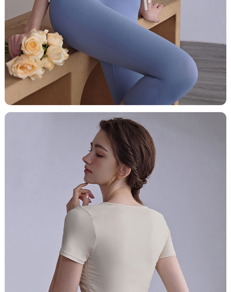 XUEXIMAN Yoga Top Short Sleeve Women's High Elasticity Pleated Slimming Pilates Sports Quick-Dry T-Shirt Fitness Wear Summer 14