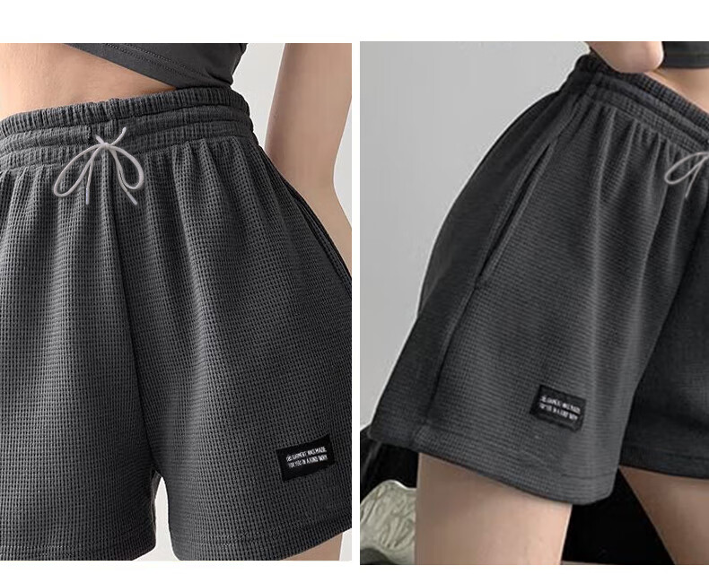 XUEXIMAN Women's High-Waisted Sports Shorts, Slimming Versatile Waffle Casual Pants, Loose A-Line Wide-Leg Summer Knitted Hot Pants 20