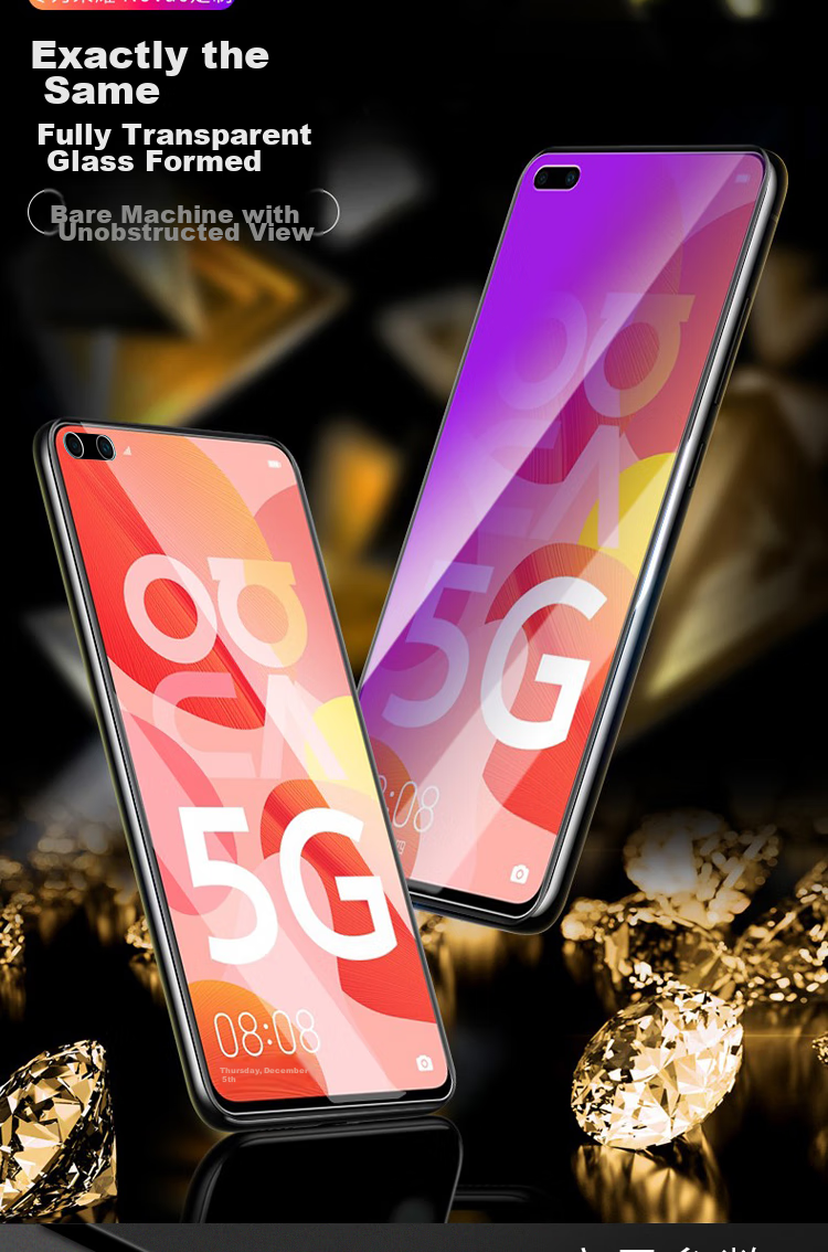 ESCASE Tempered Glass Screen Protector for Huawei Nova 6 4G/5G Compatible, Full Coverage HD Clear Protective Film for Front Screen, High Definitio 2
