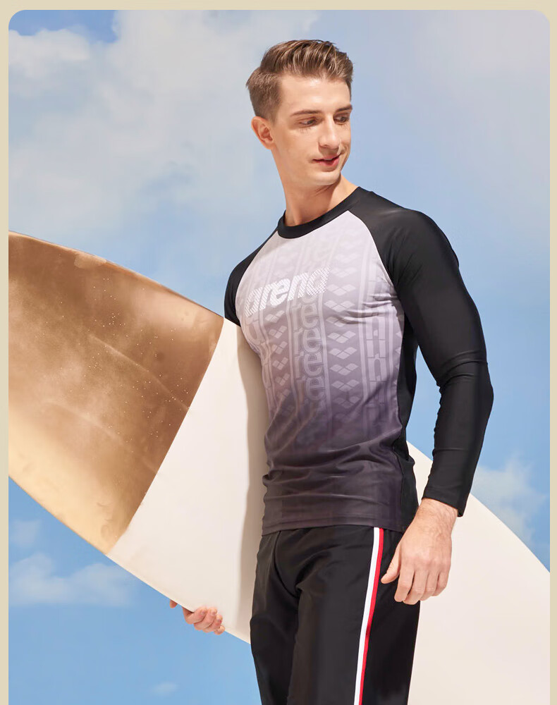 Arena Men's Swim Top, Long-Sleeve Sun Protection Casual Surfing High-Elastic Comfortable Gradient Print Conservative Gear 4