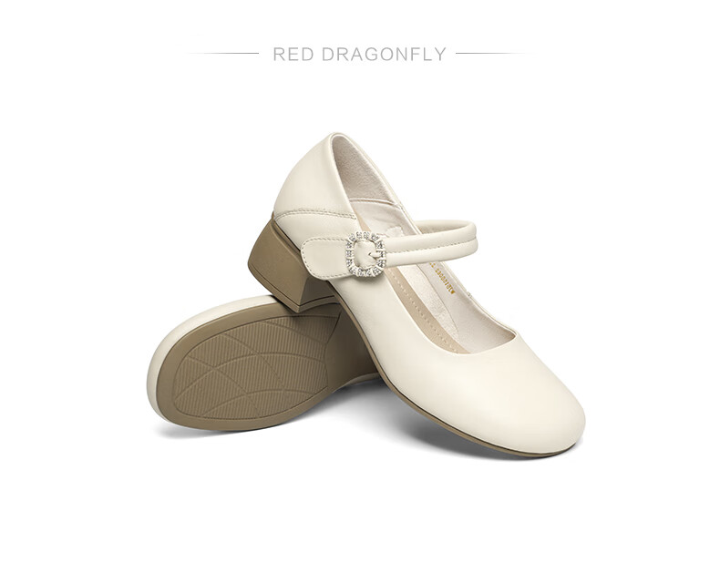 RED DRAGONFLY Shallow Women's Flats, Spring Women's Shoes, Mary Jane Thick Heel Comfortable Women's Shoes WJB15806 Beige 40 8