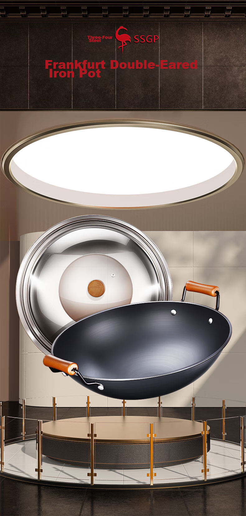 SSGP® Double-Handled Iron Wok, Preheated, Non-Coated, Specially Designed for Gas Stoves, Large Round Bottom, for Home Use, 45cm, 30274 4