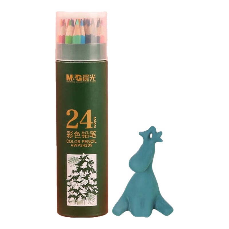 M&G 24-Color Oil-Based Colored Pencils for Students' Art Drawing And Coloring, Children's Drawing Hexagonal Barrel Green Tube Teacher-Recommended Single Tube AWP34305