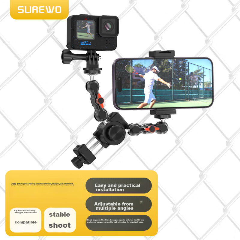 SUREWO Action Camera Mount Bracket Compatible with GoPro Insta360 DJI Action6/5, Fixed Bracket for Basketball Volleyball Tennis Badminton Shooting DSLR Cameras