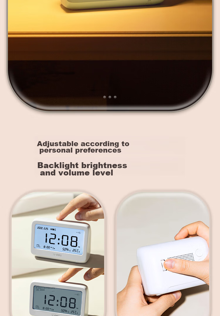 Deli Multifunctional Electronic Alarm Clock, Thermometer And Time Management, Student Back-To Bedroom, Green-LE103 6