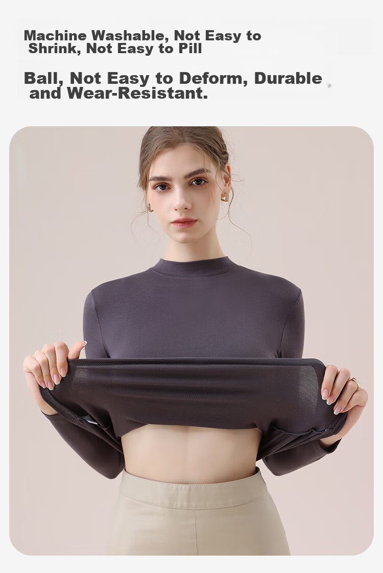 MiiOW Tech Heated Thermal Underwear Women Acrylic Cashmere Autumn High Neck Base Shirt Gray 21