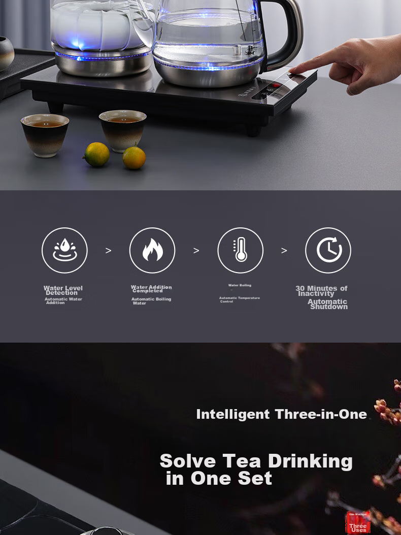 Biooner Fully Automatic Electric Kettle with Water Dispenser, Tea Maker, And Tea Table All-In for Home And Office Use, Integrated Tea Set XT-S07 Silver-Gray Three-Piece Set 1L 7