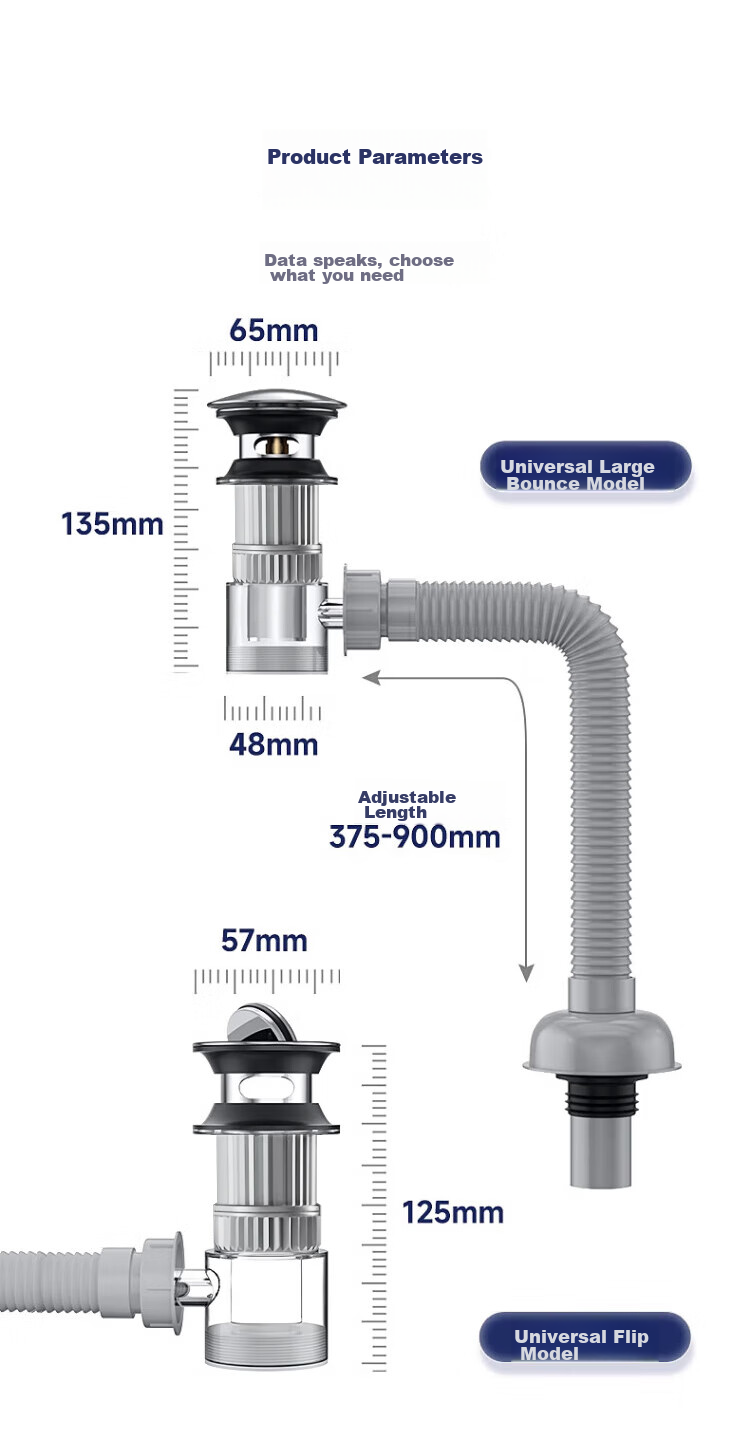 DU PONT Sink Drain Pipe Set, Bathroom Washbasin Drain, Washbasin Drainage System, Sink Drain Pipe D-PJ021 16