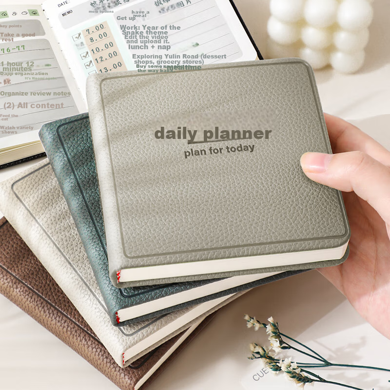 Faramon Daily Planner, Portable Mini Pocket Notebook, Square Notepad, Stylish Time Management, Self-Discipline Check-In Schedule Book, Thickened Work And Study Journal, Gray