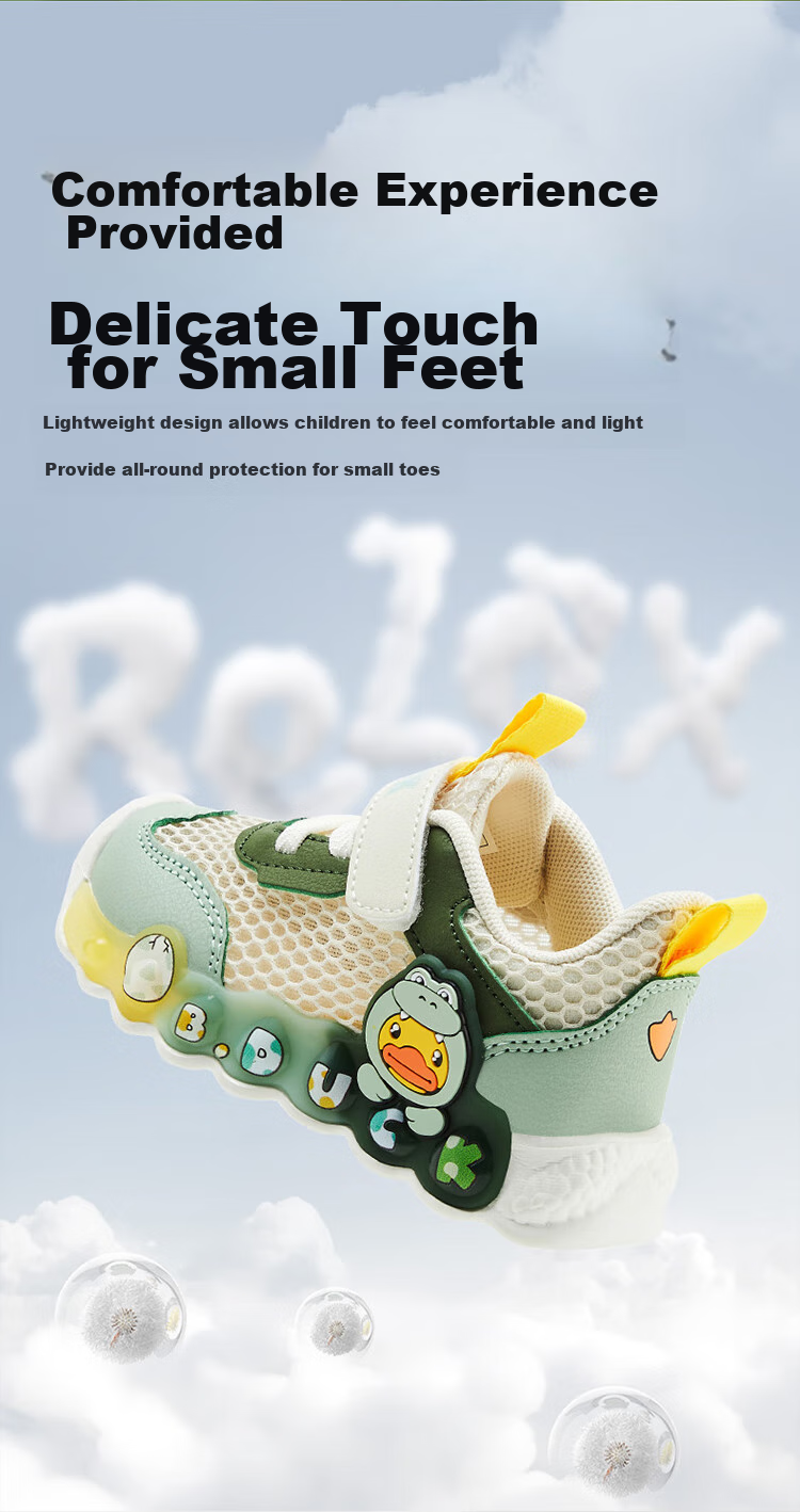 B.Duck Children's Walking Shoes, Boys And Girls Light-Up Shoes, Summer Breathable Mesh Sneakers, 3957 Blue And White, Size 30 4
