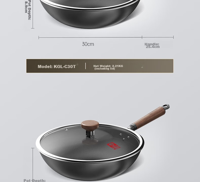 Kobach Wok Iron Pan Non-Stick Frying Pan, Uncoated Bionic Non-Stick Iron Pan, Suitable for Stove, 32cm 30