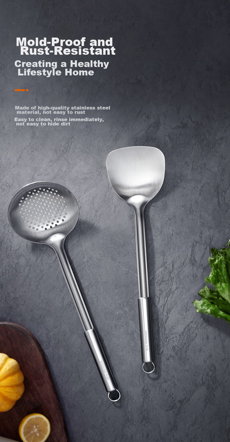 Joyoung Kitchen Spatula, 316L Stainless Steel Cooking Ladle, Heat-Resistant Wooden Handle, Specially Designed for Wok Cooking, Chinese-Style Spatula 7