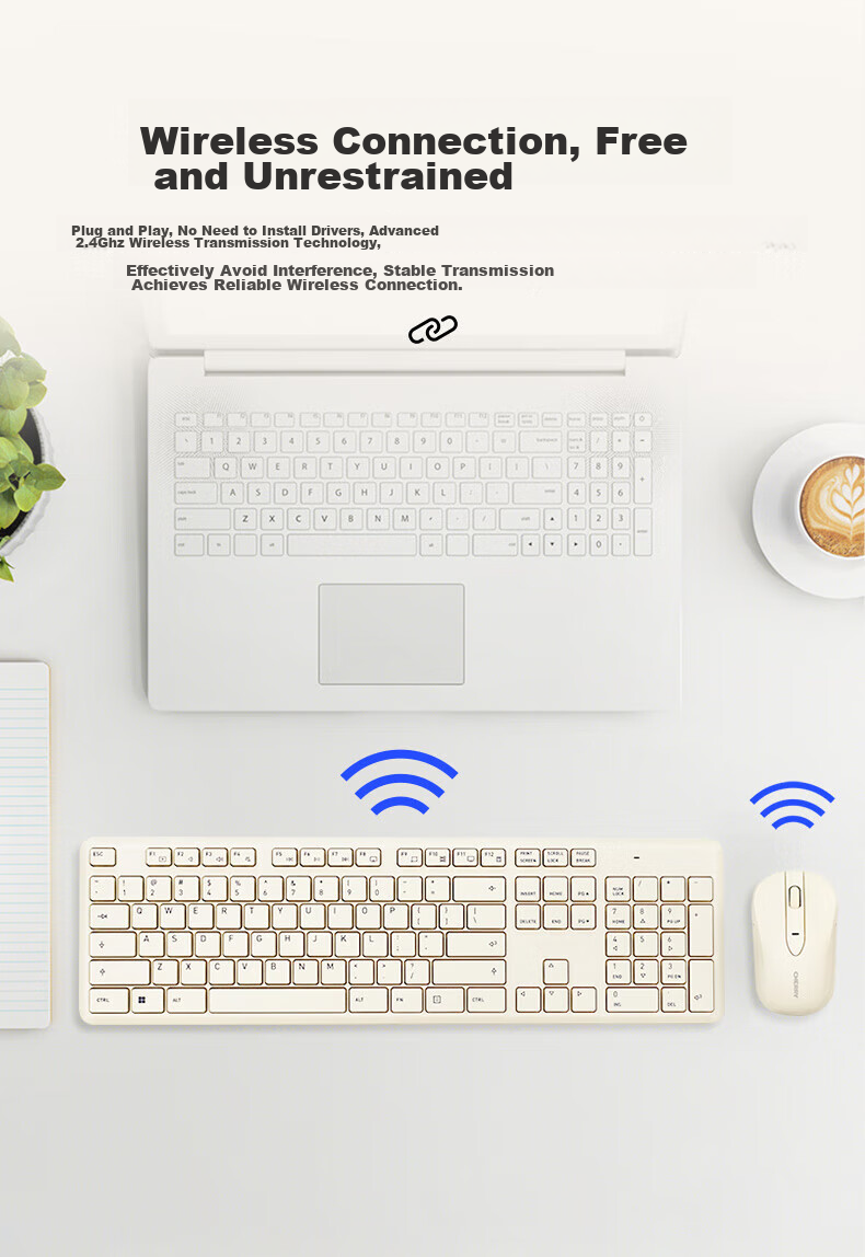 CHERRY DW2300 Wireless Keyboard And Mouse Combo Set, Business Office Home Laptop External Full-Size Quiet Portable Ergonomic Keyboard And Mouse, Vintage White 5