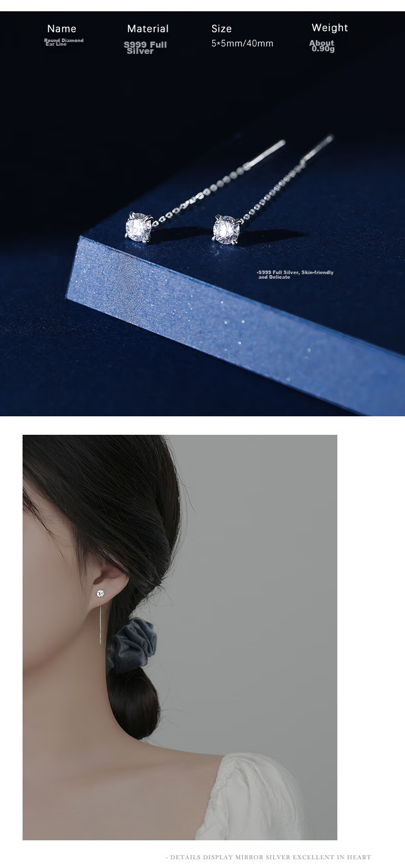 Dijing Long Tassel Earrings for Women, 999 Silver Studs, Ear Piercing Jewelry, Birthday Gift, Valentine's Day Gift for Girlfriend 2