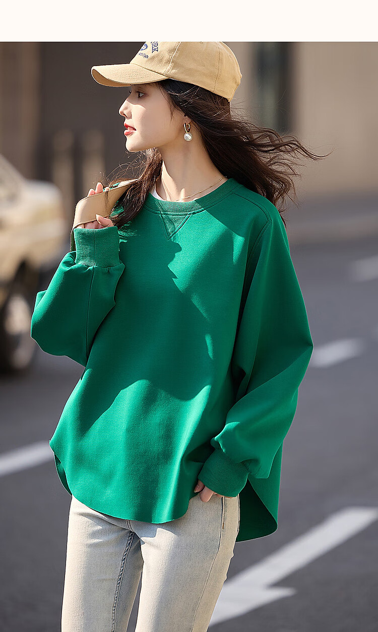 Dme [Stylish Blogger Style] Spring And Autumn Sun Holiday Round Neck Long-Sleeve Elastic Textured Air Layer Sweatshirt Women's Top 11