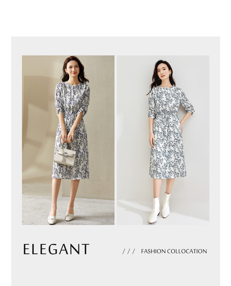 Sentubila New Chinese-Style National Style Dress, Summer Wear, Blue And White Porcelain Print, Elegant Waist-Cinching Slimming Dress, White with Blue Flowers, Size L 10