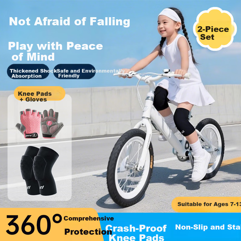 Ousen Children's Cycling Protective Gear Set: Knee Pads, Sports Fingerless Gloves, Knee Protection, Anti-Fall Bicycle, Summer Lightweight Versio