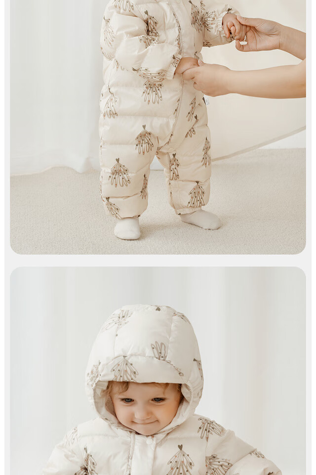TONGTAI Baby Down Jacket One-Piece Autumn Winter Hooded Romper Kids Outdoor Three-Proof Jumpsuit Blue 90cm 4