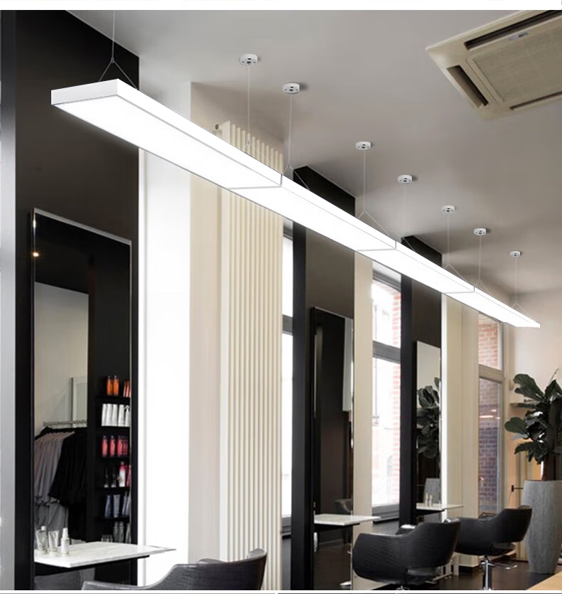 Dengling Office LED Pendant Linear Light Flat Panel Long Strip Light for Office Building Supermarket Dual-use Industrial Engineering Lighting White Frame Right Angle 120x20cm 48W Cool White 2