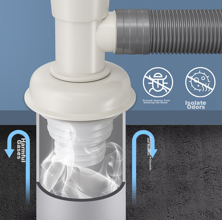 Larsd T16 Washing Machine Drain Pipe Tee Fitting, Anti-Odor Drainage Pipe Seal Ring Tee Two-I 7