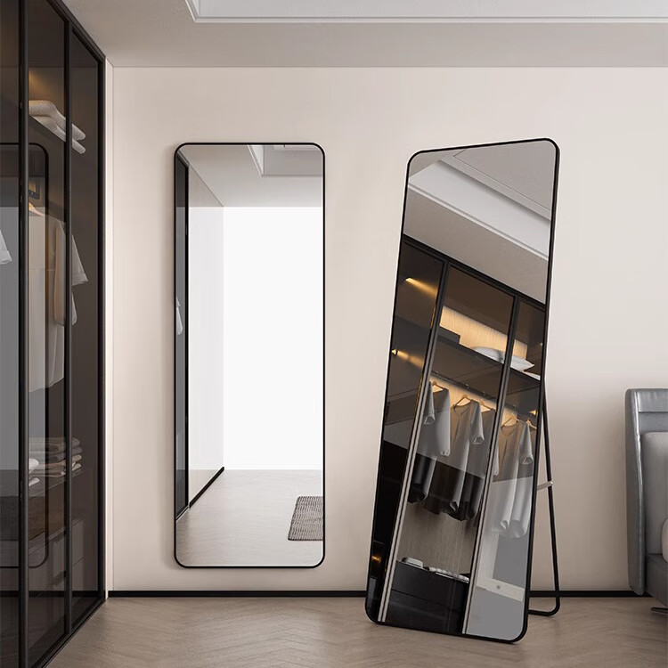 Milin Floor-Standing Full-Length Mirror, Hanging Door Dressing Room Mirror, Simple Home Wall-Mounted Mirror with Silver Frame, 150*40 Cm