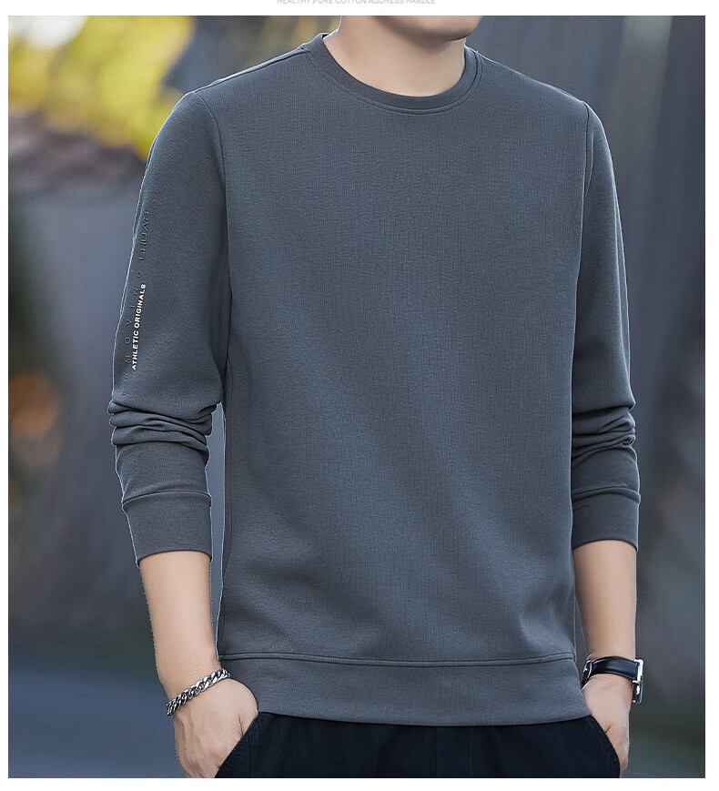 ROMON Men's Sweatshirt Spring and Autumn Long Sleeve Pullover T-Shirt Casual Comfortable Jacket Base Shirt 8170 Black L 14