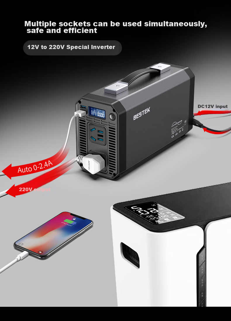 BESTEK Inverter High-Power Car Power Converter 12V to 220V True Rating 1000W Outdoor Power Equipment 12