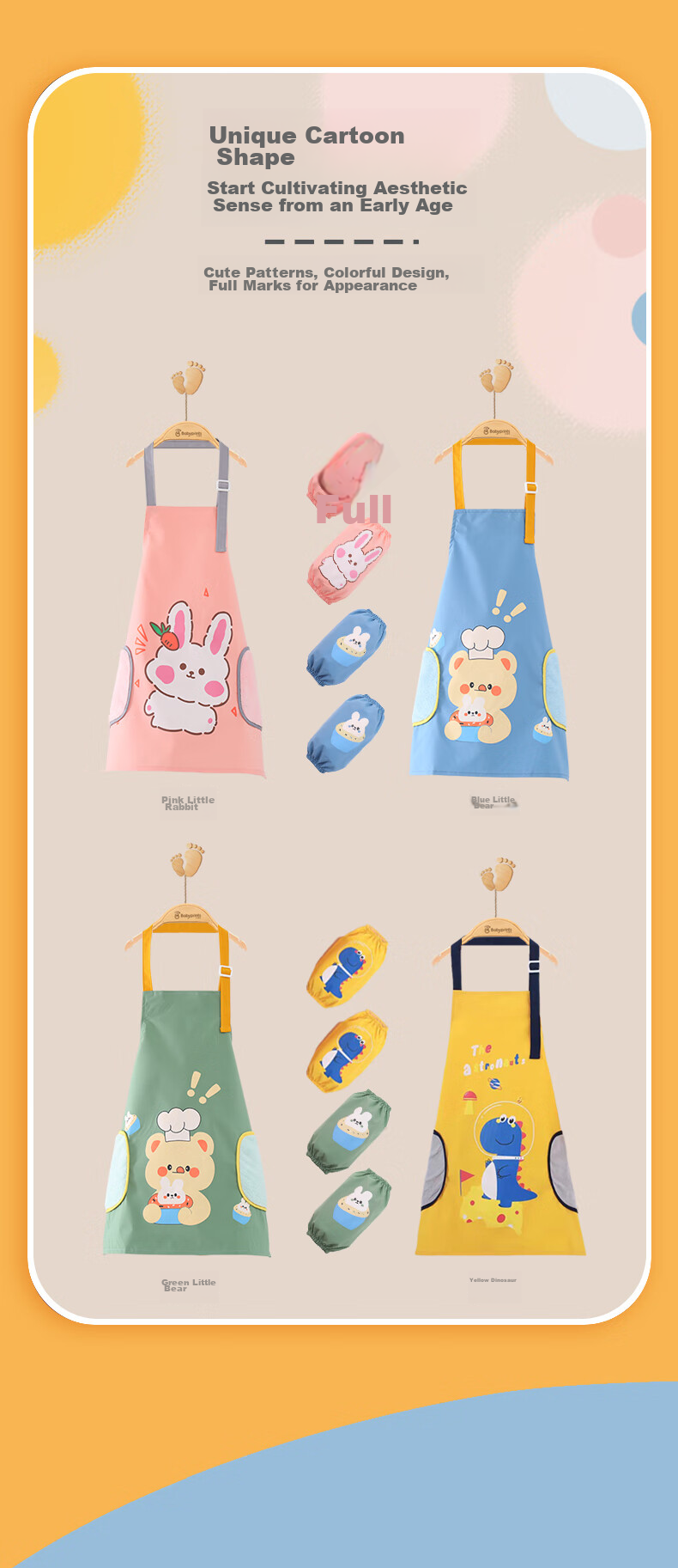 Babyprints Apron, Children's Smock, Baby Painting Clothes, Dining Kitchen Set, Waterproof And Stain-Resistant, with Sleeves, Hand-Wiping Function, Pink Rabbit Desig 2
