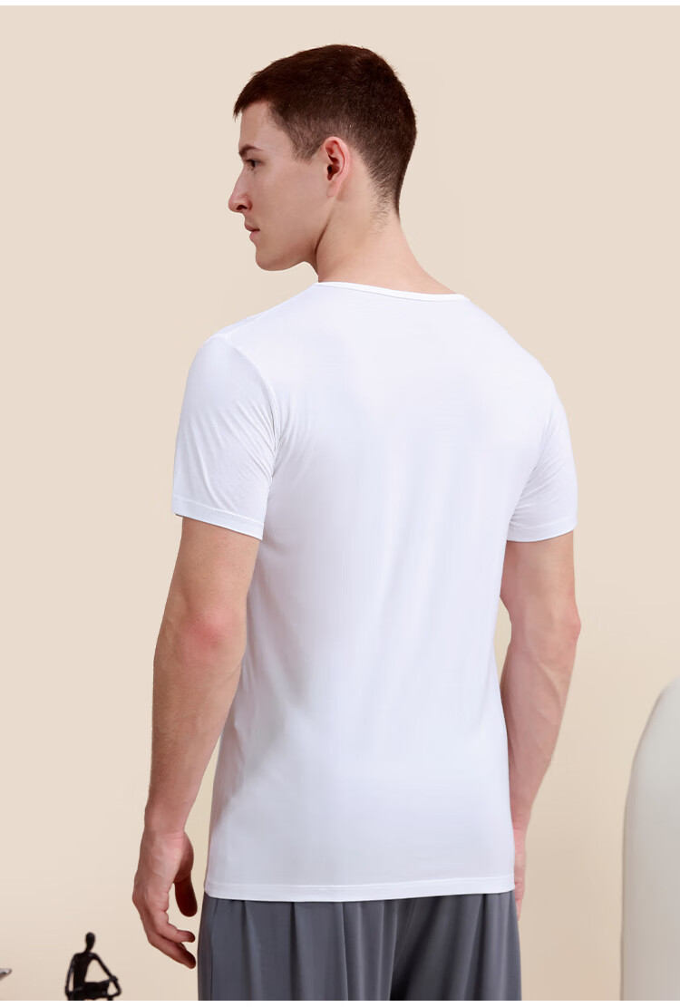 CHERISH LIFE Men's T-Shirt Undershirt, Modal Short-Sleeve V-Neck Undershirt, Elastic Slim Fit 17