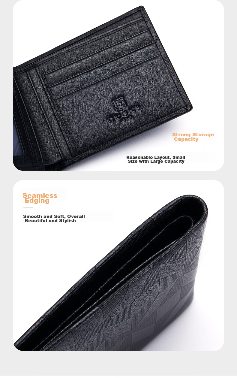 GUSKI Brand Men's Wallet, Short Genuine Leather Billfold Gift Box, Top-Grain Cowhide, Birthday Gift for Boyfriend Or Husband 9