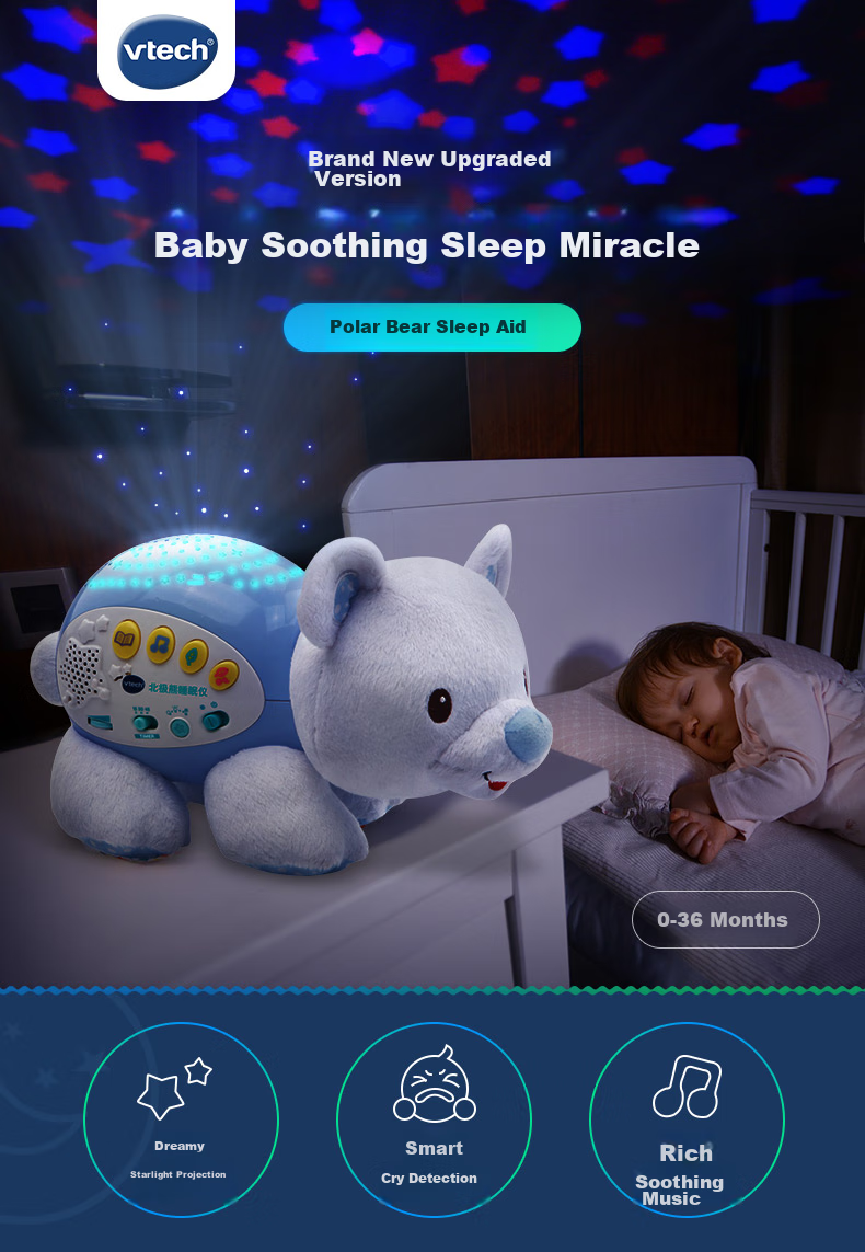 VTech Baby Toy Polar Bear Sleep Aid Musical Comfort Plush Doll, for 0 Months+, Newborn Birthday Gift 1