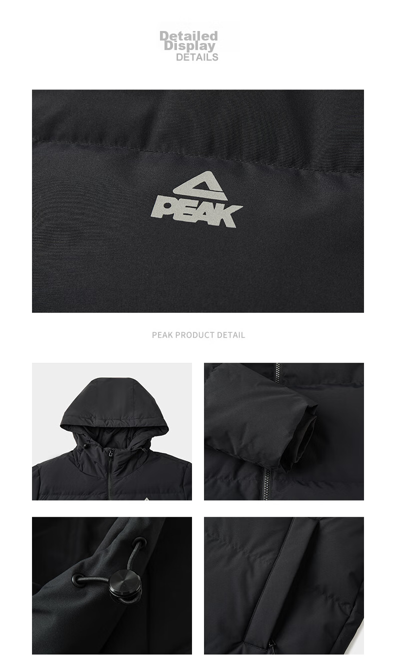 PEAK Long down Jacket for Men, Winter Three-Protection Technology, Warm, Windproof, Waterproof, Stain-Resistant, Hooded Sports Coat DF544111 23