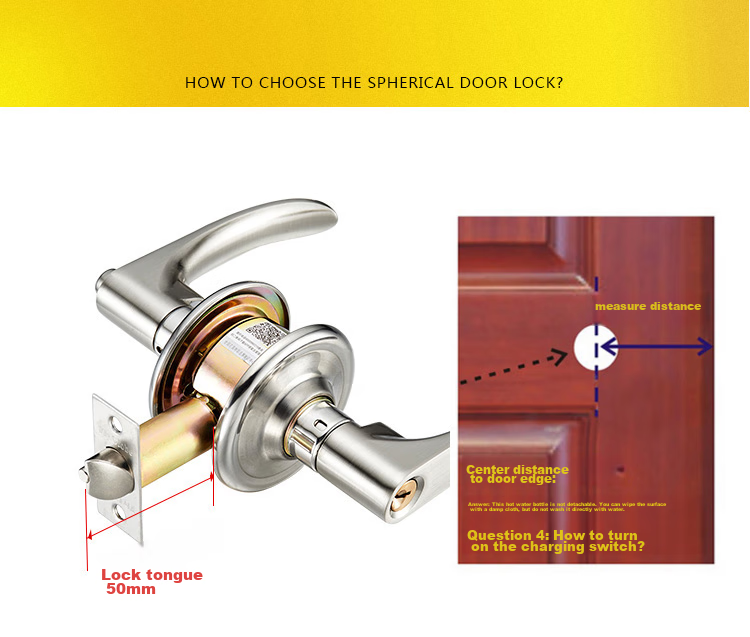 Fly.Globe Spherical Lock, Indoor Bedroom Door Lock, Single Latch Handle Lock, Double Latch Universal Model FQ-202SB 7