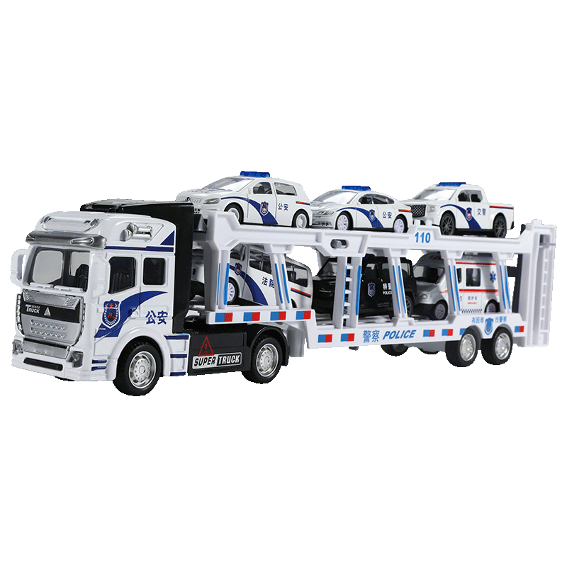 Cawndilla Families Large Extended Double-Layer Alloy Police Car Toy for Boys And Girls, Transport Vehicle Model, Birthday Gift