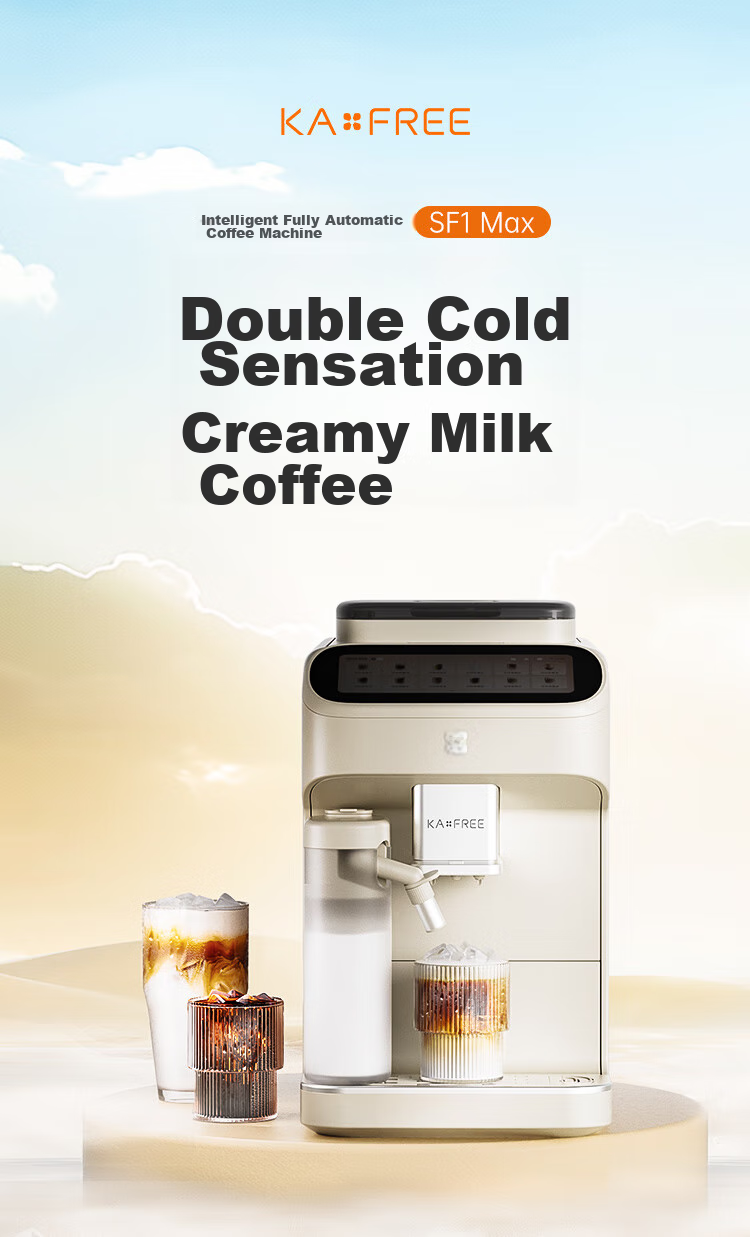 KAxFREE [Flagship Bestseller] Coffee Machine, Home Fully Automatic Coffee Maker with Fresh Grinding And Cold Brew, Italian-Style, Large Touch Screen, Dual Temperature Dual Extraction, SF1 Max, Moon White 2