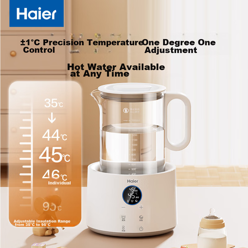 Haier Constant Temperature Electric Kettle 1.5L, Fast Heating Water Kettle for Brewing Tea And Mixing Milk Powder, Insulated And Chlorine-Free Stainless Steel Heating Plate Electric Kettle H207 White