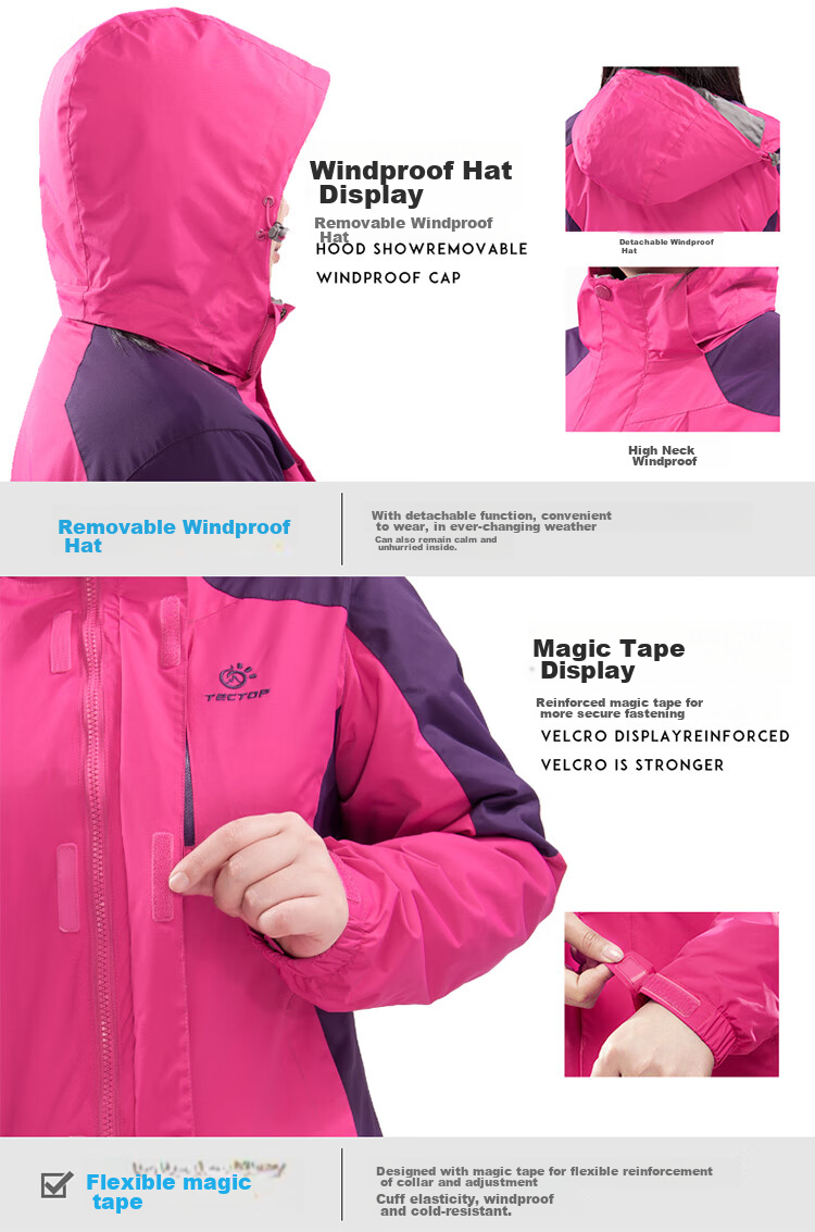 TECTOP 3-in-1 Two-Piece Men's Outdoor Jacket with Fleece Liner for Mountaineering and Skiing, Royal Blue, M 33